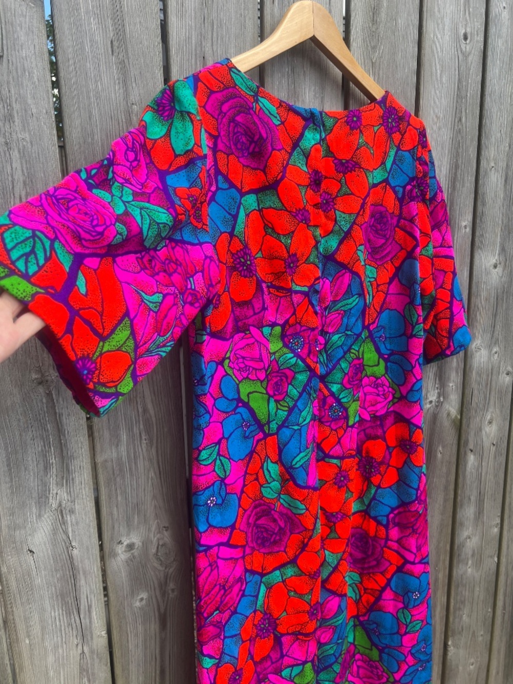 Vintage Hawaiian Dress Caftan Size 18 42" Bust Retro Luau Cotton MuuMuu Maxi - Picture 4 of 16